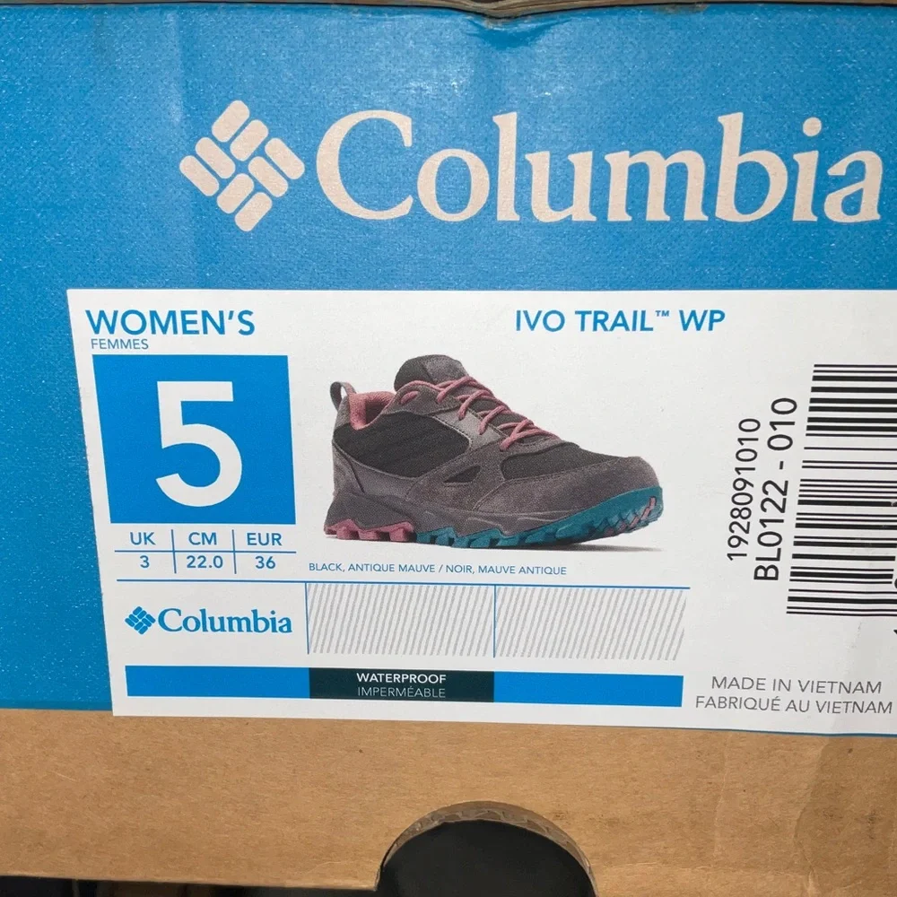 Women’s Columbia IVO Trail Waterproof Hiking Shoes Black & Mauve - Size‎ 5